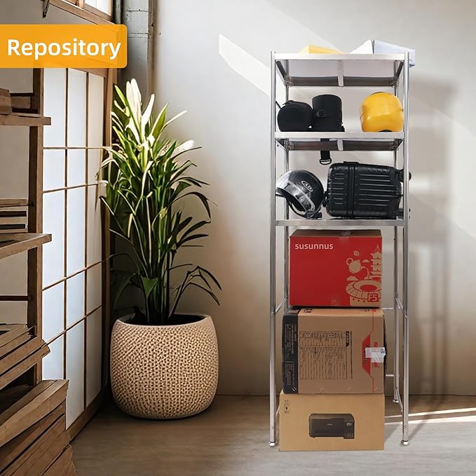 susunnus Stainless Steel Shelf,Kitchen Storage Shelves,Microwave Mini Fridge Shelf,Adjustable Height,Open Lower Tier,Laundry Room, Repository (3tier(23.6 * 15.7 * 66.1in))