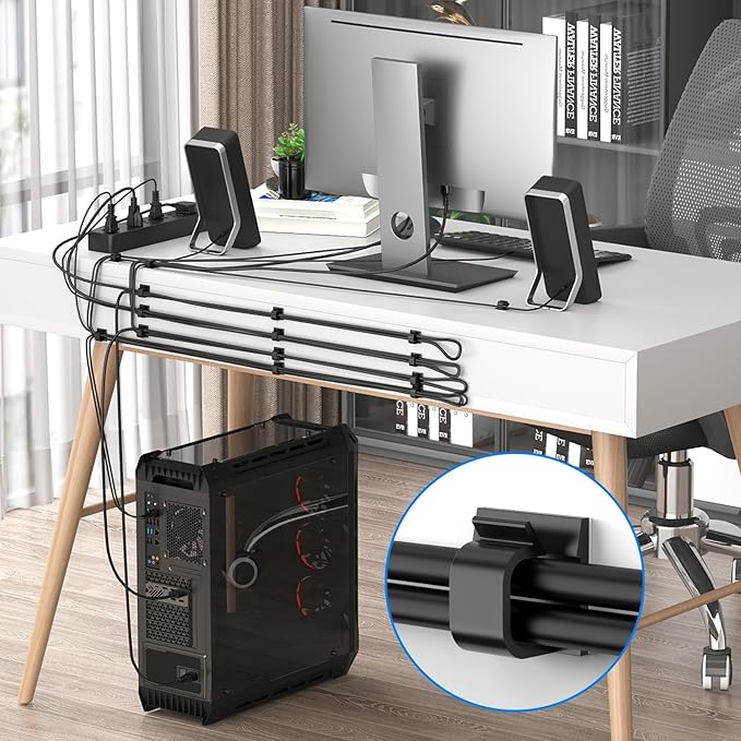 Large Cable Clips 40pcs with Strong Adhesive Tapes,Wire Holder Organizer Cord Management for Car, Office and Home (Black- L05(40PCS))