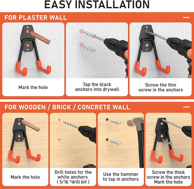 Garage Hooks with Anti-Slip Coating,Heavy Duty Wall Mount Storage Hooks for Hanging Bike,Hose,Ladder,Yard,Garden Tools (30 Pack Orange)