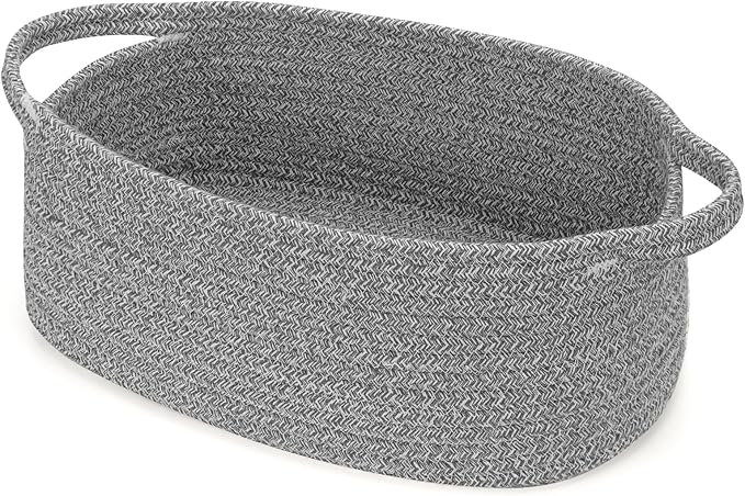 Small Woven Cotton Rope Basket Cute Baby Gift Baskets Empty Decorative Storage for Organizing Shelves Closet Baby Nursery Basket Bin Toy Storage Tote Organizer 13.7"x10.2"x5" Grey easter