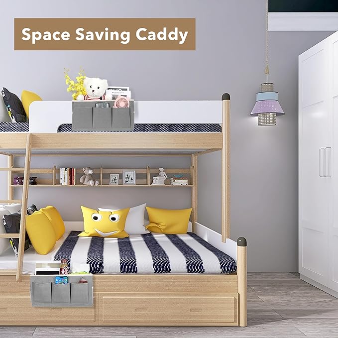 2Pcs Beside Caddy Storage Organizer, Hanging Bag Holder with Pockets for Bedroom, Loft Bed Tent, Bed Curtain, Top Bunk bed Shelf Accessories Bedside Caddy 3-pocket (Pink-2pcs)