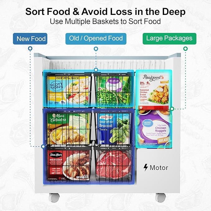 iSPECLE Freezer Organizer Bins - 3 Pack Adjustable Wider & Deeper Chest Freezer Organizer Bins for 5 to 9 Cu Ft, Extra Large & Easy Organize Basket Store More, Stackable No Wasted Space, Black