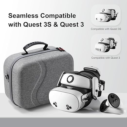 Large Carrying Case for Meta Quest 3/Quest 3S, Compatible with BOBOVR S3 Pro/Kiwi Design Battery Head Strap, Controllers & Accessories, Portable Hard Travel Case for Oculus Quest 3/3S Gray