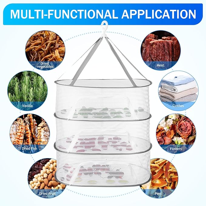 Toyvian Hanging Drying Rack with Zipper Mesh Net Windproof Clothes Organizer for Sweaters Underwear and Vegetables Ventilated Laundry Hanger for Indoor Outdoor Use