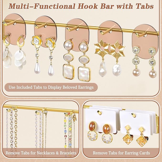 Earring Organizer, Earring Holder Display Stand with 3 Earring Storage Pegboards 568 Holes, Jewelry Organizer with Hook Rack for Stud Earrings Necklace, Acrylic Large Jewlery Hanger Towers for Women