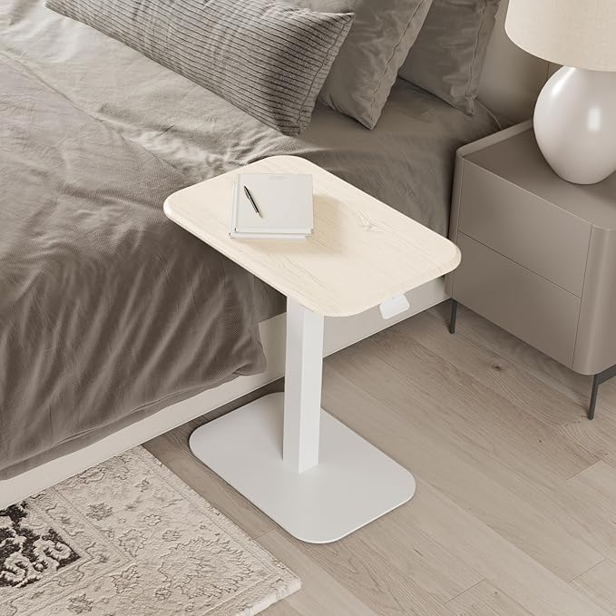 Elevance Height Adjustable Side Table, Versatile Accent for Home or Office, Effortless Adjustable Height with Precision Engineering for Superior Stability (White Base Washed Oak Top)