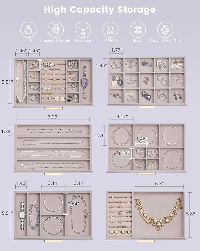 Lolalet Jewelry Box Organizer, 6-Layer Jewelry Organizers and Storage Case with Glass Lid, Ring Earring Bracelet Necklace Holder Organizer, Birthday Christmas Gifts for Women Girls -6Layer, HazePurple