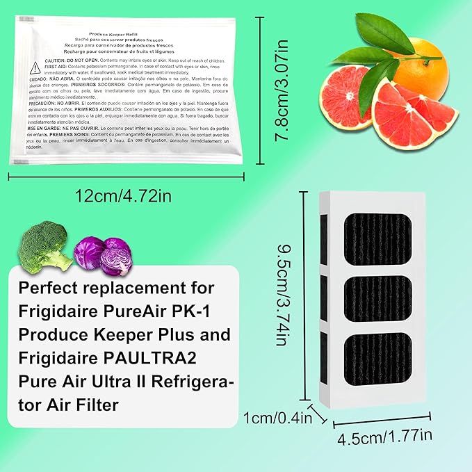 4 Pack Replacements for Frigidaire FRPAPKRF2PK FRPAPKRF Pure Air Produce Keeper and 4 Pack Replacements for FRIGIDAIRE PAULTRA2 Pure Air Ultra II Refrigerator Air Filter (Ultra II)