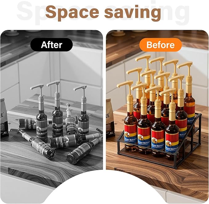 Coffee Syrup Organizer Rack, Liquor Bottle Display Shelf, 3 Tier 12 Syrup Bottles Holder Stand for Coffee Bar Kitchen Small Wine Rack for Family Storage for Syrup Wine Dressing