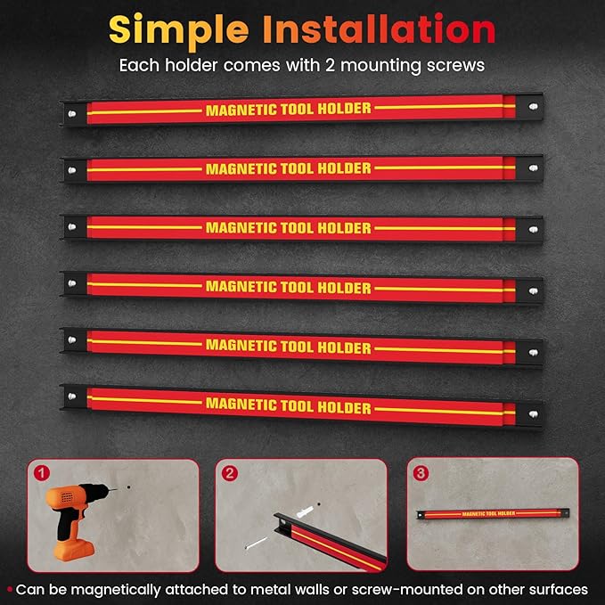 Goplus 6PCS 18" Magnetic Tool Holder, Wall Mounted 176LBS Capacity Magnetic Tool Organizer, Heavy Duty Metal Tool Rack, Tool Magnet Bar, Magnetic Tool Holder Strip for Garage Workshop