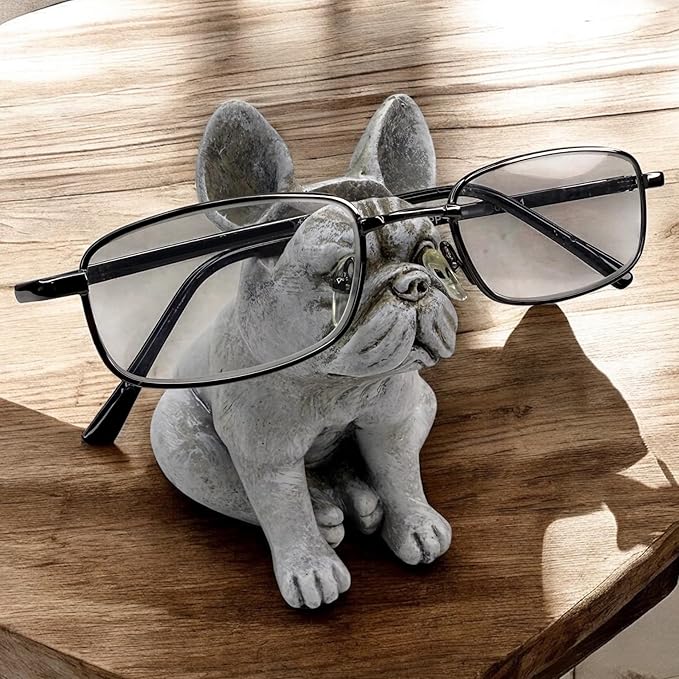 Top Brass Cute French Bulldog Eyeglass Holder – Whimsical Reading Glasses Stand – Funny Desk Nightstand Rack Display Organizer – Frenchie Puppy Dog Pet Decor