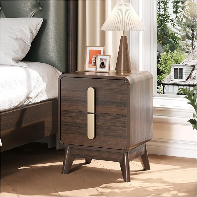 Nightstands Set of 2, Mid Century Modern Nightstand with Drawers, Bedside Tables with Solid Wood Legs, End Side Tables for Bedroom, Small Space,Walnut