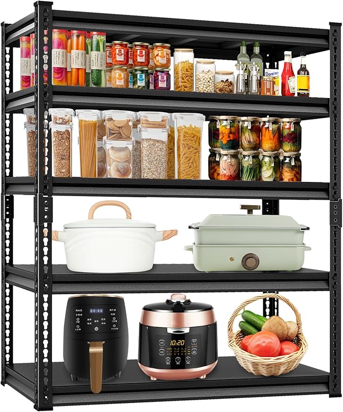 Heavy Duty Garage Shelves - 48''W 3,000Lbs Steel Metal Adjustable Utility Industrial Storage Shelving Rack Units for Warehouse Basement 5 Tier Black 47.2" W x 23.6" D x 78" H