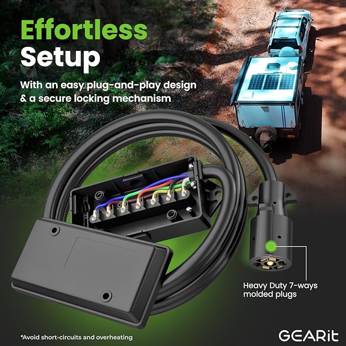 GEARit 7 Way Plug Inline Trailer Cord (16 Feet) with 7 Gang Junction Box - Weatherproof Wiring Harness Cable with Waterproof Junction Box for RV Trailers and Campers - 16Ft