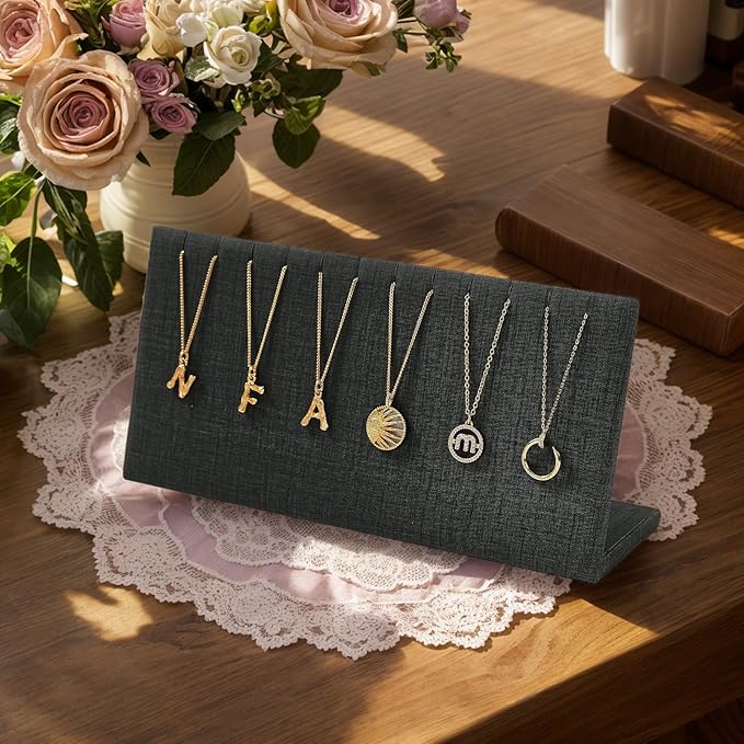 Leather Necklace Display Stand with Hooks for Jewelry Storage Display (Black)