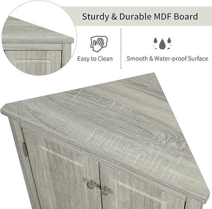 GDFStudio 31.5" H Triangle Corner Bathroom Storage Cabinet with Adjustable Shelves,Freestanding Floor Cabinet for Small Spaces,Water-Resistant Cabinet Modern Organizer for Home,Kitchen,Hallway, Oak