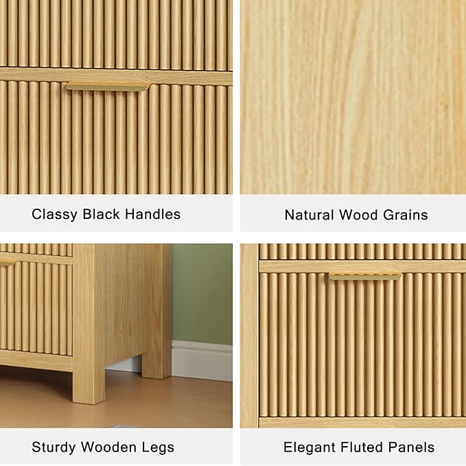 Mid-Century Modern Tall Wooden Dresser with 12 Spacious Drawers, Entryway Storage Chest with Smooth Metal Handles, Bedroom Clothes Organizer for Entryway, Office, and Small Spaces, Natural X3