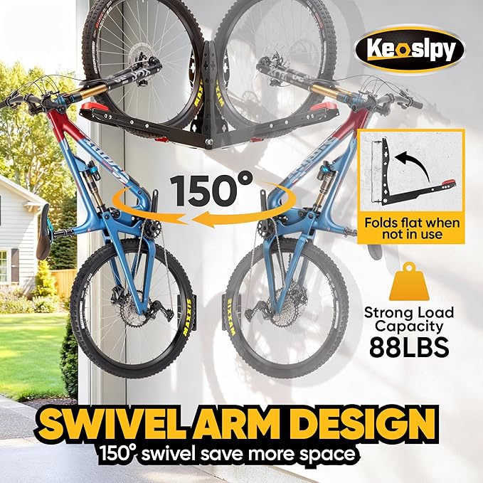 Swivel Bike Wall Mount Space Saving, Garage Bike Rack Wall Mount, No Lifting Vertical Bike Wall Hangers for Garage Storage Solution (2 Pack)