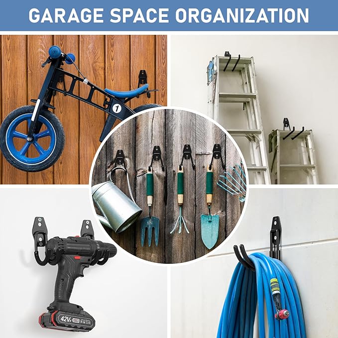 Garage Hooks with Anti-Slip Coating,Heavy Duty Wall Mount Storage Hooks for Hanging Bike,Hose,Ladder,Yard,Garden Tools (30 Pack Black)