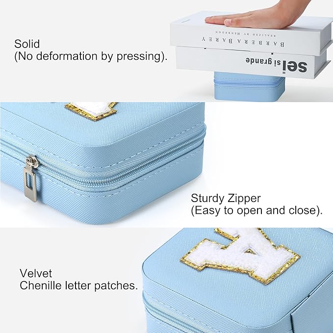 Parima Women's Jewelry Organizer | Necklace, Earring, Ring Organizer | Sky Blue, Letter V Travel Gift