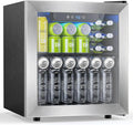 48 Can Beverage Refrigerator,12 Bottle Wine Cooler with Stainless Steel Glass Door, Digital Temperature Display, Countertop Mini Fridge for Soda, Wine or Beer, Silver