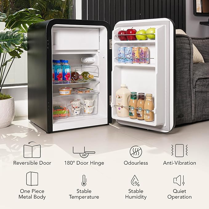 Cooluli Curve 3.8 cu ft Mini Fridge with Freezer - Small Refrigerator for Bedroom, Office, Dorm Room (Black, 3.2 cu.ft Refrigerator, 0.6 Freezer)