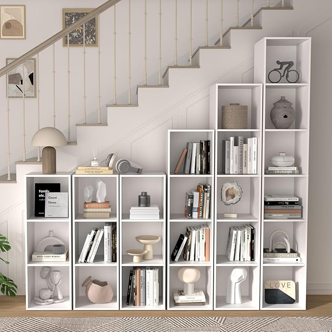 5 Cube Storage Organizer, 5 Tier Vertical Cube Bookcase Freestanding Storage Display Organizer for Home Office, Five Cubes Open Shelf Bookshelf (White, 5 Cube)