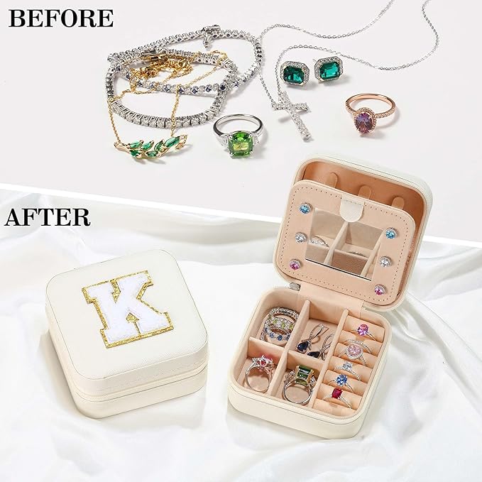Parima Small Jewelry Box for Girls, Initial Jewelry Boxes for Girls | Small Jewelry Organizer | Travel Jewelry Case -Initial H -White