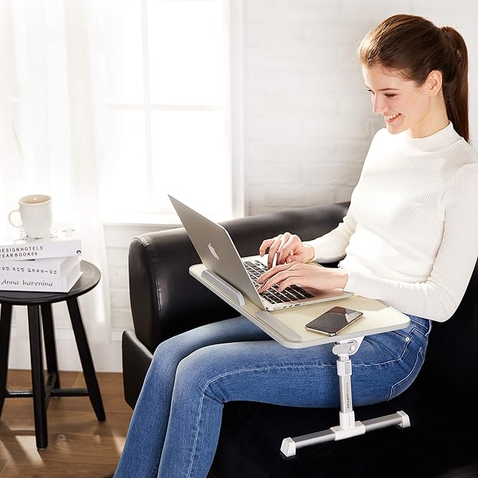 Amazon Basics Adjustable Tray Table Lap Desk Fits up to 17-Inch Laptop, Medium, 12"x20", Cream