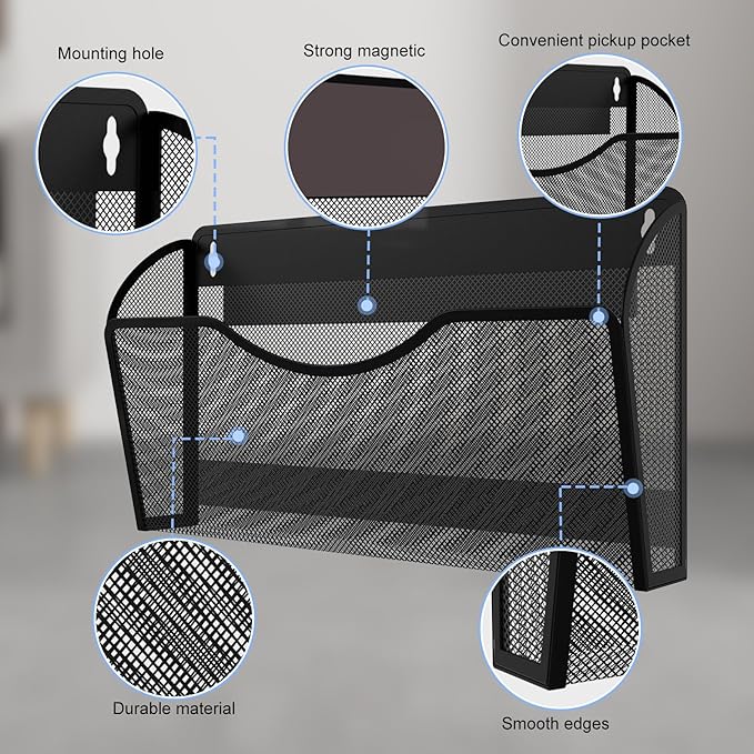 Magnetic File Holder 1 Pockets File Folder Organizer, Office Hanging Magazine Rack for File Cabinets, Magnetic Paper Holder, No Drilling Mail Organizer for Refrigerator, Office