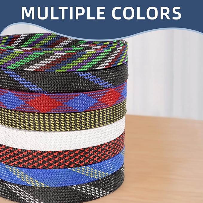 Braided Cable Sleeving, PET Expandable Braided Cable Sleeve, Flexible Mesh Sleeving Cord Management for Audio Video and Other Home Device, Cord Protector from Pets (Black Blue, 5/8" x 25ft)
