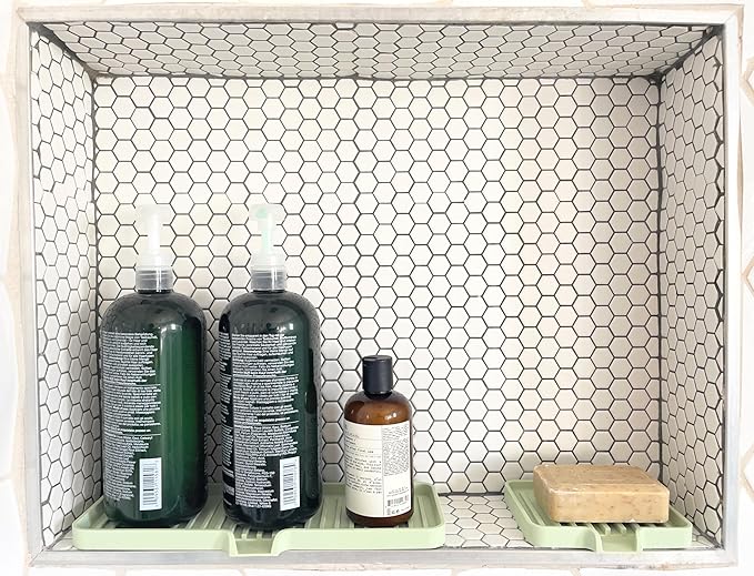 Happitasa Silicone Soap Dish Tray and Sponge Holder with Drain Chute, Pack of 2 | Bathroom and Kitchen Sink Organizer Caddy (White, 5.2"x4", 7.2 Ounces)