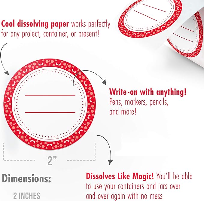 Canning Labels Dissolvable Stickers for Mason Jars and More (2" Round 200/roll) Canning Supplies Washes Off in Seconds Like Magic - Jar Labels Homemade Jam, Jelly, and More (Amaranth Red)