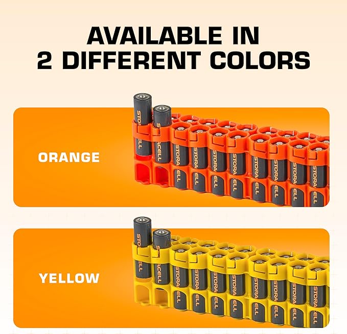 AA Battery Storage Caddy by Storacell, Yellow - Holds 24 Batteries (Not Included)