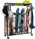 PLKOW Skateboard Storage Rack with Wheels, Sports Organizer for Skateboards, Scooters, Balls, Helmets and Sports Gear, Heavy Duty Sports Storage Rack for Garage, Home or School Use