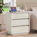 White Nightstand with Charging Station, 25" Tall Wood Bedside Table, Modern Curved End Table with 3 Storage Drawers Night Stand for Bedroom, Dorm, Sofa, Office