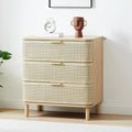 ORRD 3 Drawer Dresser, Modern Iron Rattan Cabinet Dresser for Bedroom, Large Nightstand Accent Storage Chest of Drawers for Living Room, Bedroom - Natural