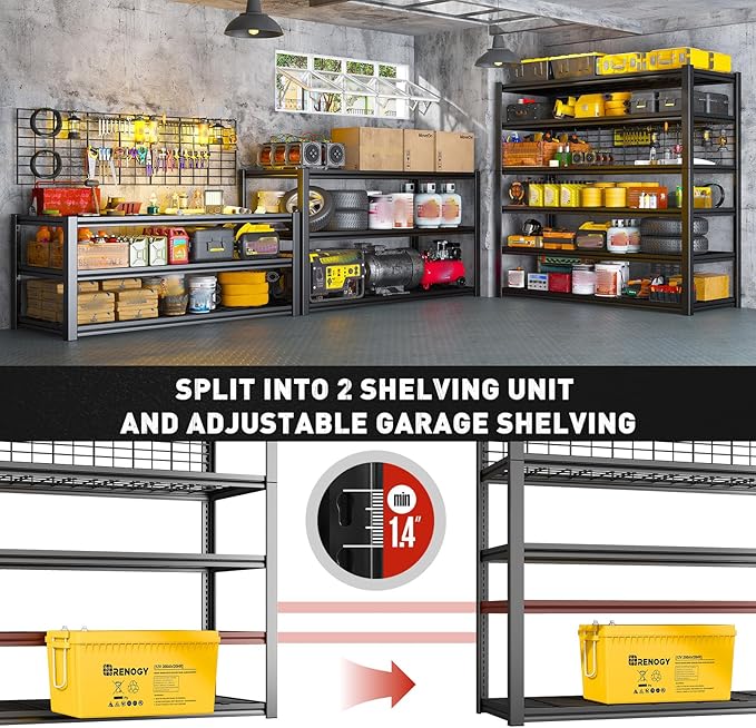 REIBII 84" H Garage Shelving, 6-Tier Storage Shelves Heavy Duty Loads 3500LBS, 48" W Adjustable Garage Shelves, Metal Shelving for Basement, Warehouse, 84" H x 48" W x 20" D