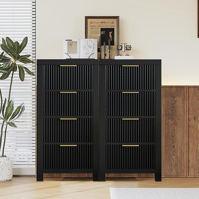 Modern Solid Wood Chest of Drawers, Multifunctional Large-Capacity Storage Drawer Cabinet, Dresser Organizer with Metal Handle, for Hallway, Entryway, Black X2