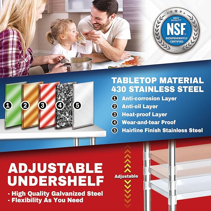 DuraSteel 24x48 Stainless Steel Work Table - NSF Commercial Prep Metal Table - Outdoor Pizza Oven Stand w/Under Shelf - Kitchen Island Laundry Utility Garage Microwave Stand Large Rolling Storage Cart