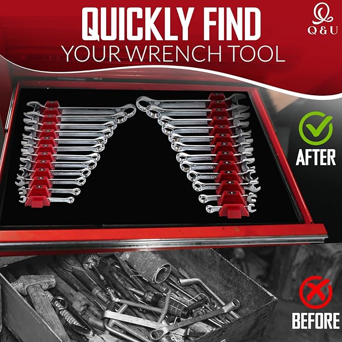 Q&U Wrench Organizer Modular System – 48 PCS Magnetic Wrench Organizer for Tool Box Drawer, Modular Wrench Organizer and Wrench Storage Rack, Heavy Duty Wrench Holder