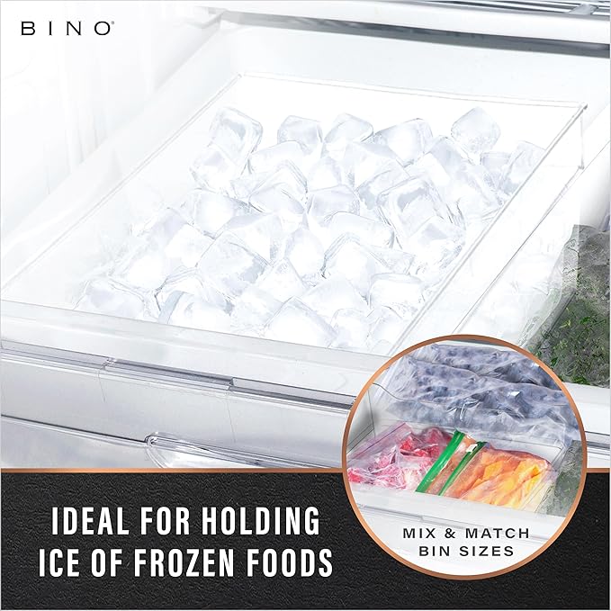 BINO | Plastic Storage Bins, Large - Shallow | THE HANDLER COLLECTION | Multipurpose Organizer Bins | Kitchen Pantry Organizers and Storage | Clear Containers for Organizing Home | Freezer Organizer