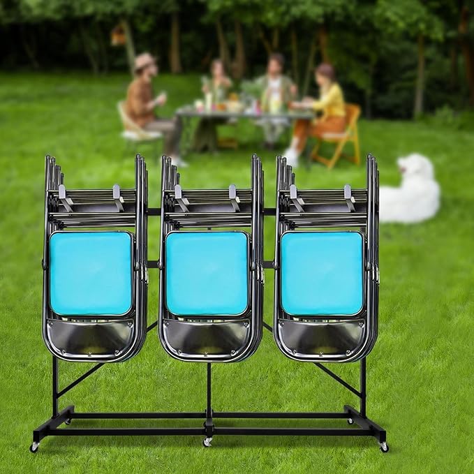 Folding Chair Rack, Heavy Duty Folding Chair Storage Rack Cart, 42 Chairs and 12 Table, 440 Lbs Weight Capacity, Locking Rubber Wheels for Weddings, Parties & Events
