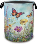 Colorful Butterfly Collapsible Laundry Baskets,Flowers Laundry Hamper,Storage Basket with Handles for Bathroom Bedroom College Dormitory Living Room Nursery Organizer 16"x20"