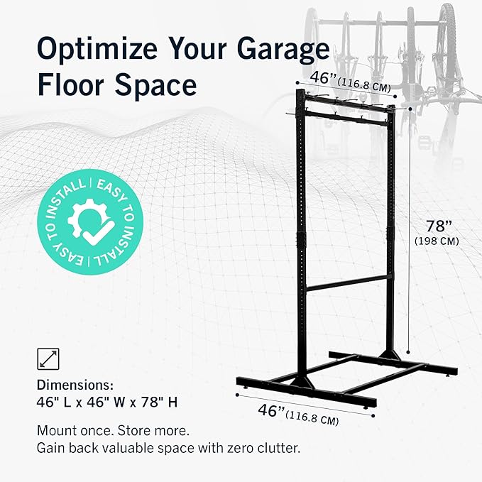 StoreYourBoard Indoor Bike Rack - Freestanding 8 Bike Storage Stand - Heavy-Duty Bike Holder for Garage or Home - Space-Saving Indoor Bike Stands for Road, Mountain, and Hybrid Bicycles - Black