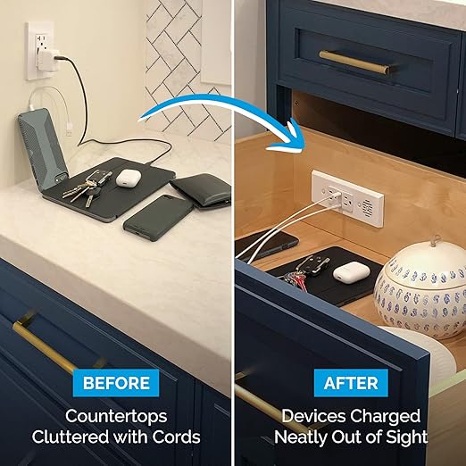Docking Drawer Blade in-Drawer Outlet, Integrated Safety Shutoff, (2) 30W USB-C & (2) 15 amp AC, Black