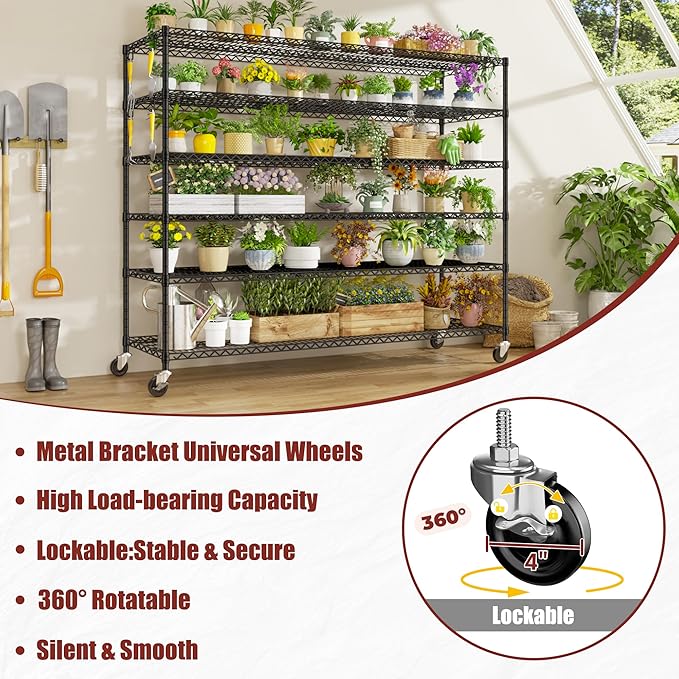 PrimeZone 6 Tier 80.7" H x 55.5" W x 24" D Wire Shelving with Wheels 3600lbs NSF Certified Storage Shelves Heavy Duty Metal Shelf Adjustable Rolling Rack Commercial Garage Restaurant Warehouse 2pcs