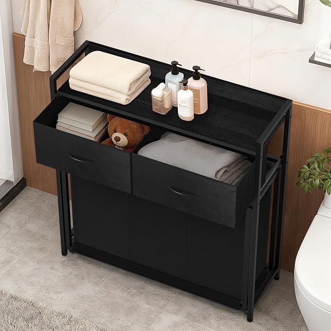 Laundry Hamper with 3 Section Rolling Bags, Laundry Sorter with Wheels, Laundry Basket with 2 Drawer for Laundry Room (Charcoal Black)