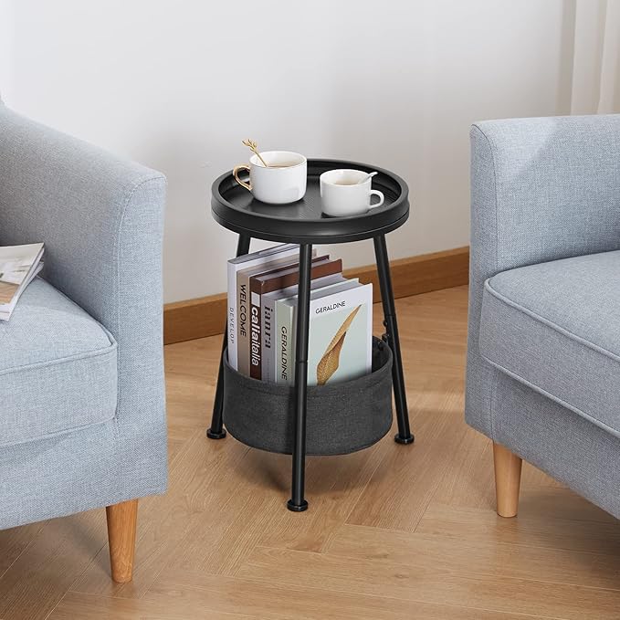 Round End Table, 11.8*17.8' Round Sofa Table, Small Round Table, Small Coffee Table, Living Room Bedroom