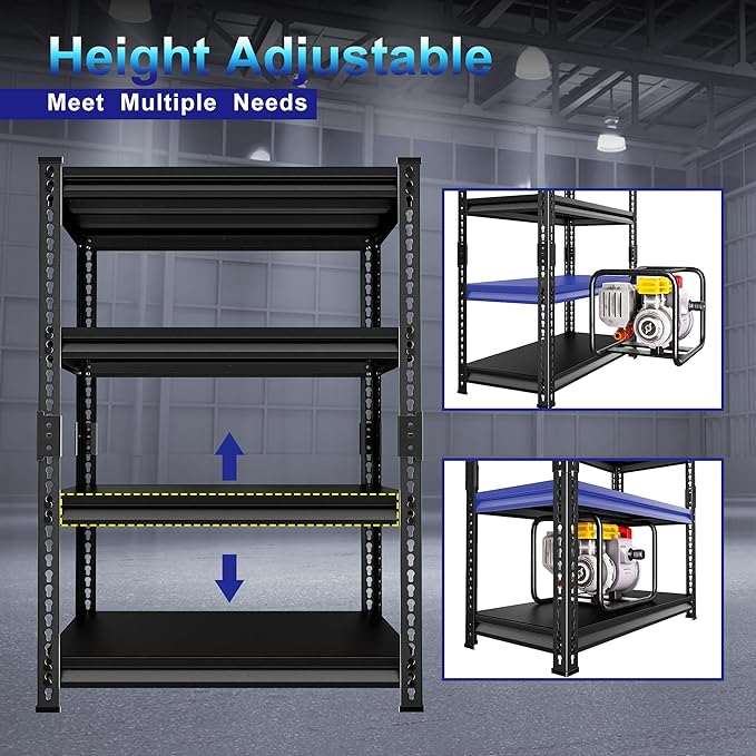 Heavy Duty Garage Shelves - 40''W 1,680Lbs Steel Metal Adjustable Utility Industrial Storage Shelving Rack Units for Warehouse Basement 4 Tier Black 39.3" W x 15.7" D x 62" H
